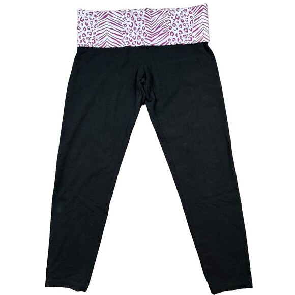 Victoria's Secret PINK Fold Over Capri Yoga Pants Bling Leopard Cheetah Large - Picture 3 of 8